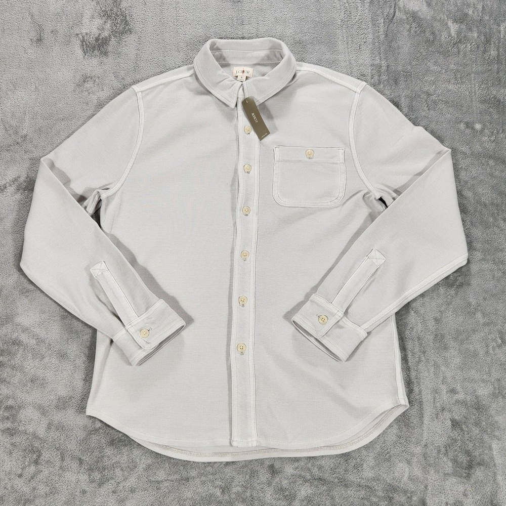 J.Crew Shirt Mens Small Gray Oarsman Waffle Knit Button Up Long Sleeve Casual